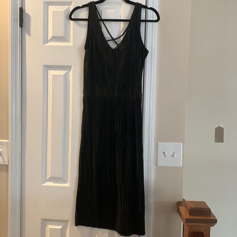 Black Pleated Dress with Cinched Waist